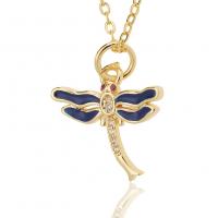 Cubic Zircon Micro Pave Brass Necklace Dragonfly gold color plated fashion jewelry & micro pave cubic zirconia & for woman & enamel nickel lead & cadmium free Length 45 cm Sold By PC