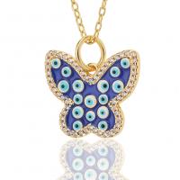 Evil Eye Jewelry Necklace, Brass, Butterfly, gold color plated, fashion jewelry & evil eye pattern & micro pave cubic zirconia & for woman & enamel, more colors for choice, nickel, lead & cadmium free, 19.50x20mm, Length:45 cm, Sold By PC