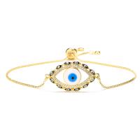 Evil Eye Jewelry Bracelet, Brass, real gold plated, Adjustable & micro pave cubic zirconia & for woman & enamel, more colors for choice, Sold By PC