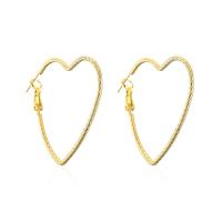 Laiton Leverback boucle d'oreille, coeur, Plaqué d'or, bijoux de mode & pour femme, Or, 43x42mm, Vendu par paire