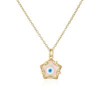 Evil Eye Schmuck Halskette, Messing, Stern, vergoldet, für Frau & Emaille, keine, 21x15mm, Länge:ca. 19.68 ZollInch, verkauft von PC