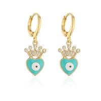 Evil Eye Earrings Brass Heart real gold plated 23pcs & micro pave cubic zirconia & for woman & enamel Sold By Pair