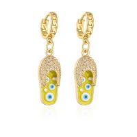 Evil Eye Earrings Brass Slipper real gold plated micro pave cubic zirconia & for woman & enamel Sold By Pair