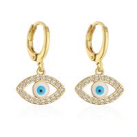 Evil Eye Earrings, Brass, real gold plated, micro pave cubic zirconia & for woman & enamel, more colors for choice, 24x14mm, Sold By Pair