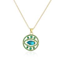 Evil Eye Jewelry Necklace Brass Flat Round real gold plated micro pave cubic zirconia & for woman Length Approx 19.68 Inch Sold By PC