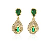Cubic Zirconia Micro Pave Brass Earring real gold plated & micro pave cubic zirconia & for woman Sold By Pair