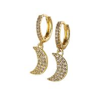 Cubic Zirconia Micro Pave Brass Earring, Moon, real gold plated, micro pave cubic zirconia & for woman, gold, 25x8mm, Sold By Pair