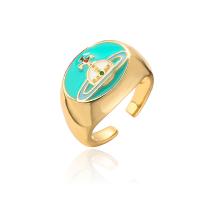 Cubic Zirconia Micro Pave Brass Ring, real gold plated, Adjustable & micro pave cubic zirconia & for woman & enamel, more colors for choice, Sold By PC