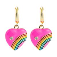 Cubic Zirconia Micro Pave Brass Earring Heart real gold plated micro pave cubic zirconia & for woman & enamel Sold By Pair