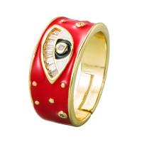 Evil Eye Jewelry Finger Ring Brass gold color plated Adjustable & micro pave cubic zirconia & for woman & enamel 20mm Sold By PC