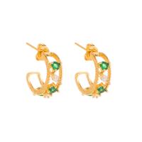 Cubic Zirconia Micro Pave Brass Earring, gold color plated, micro pave cubic zirconia & for woman, green, 15x5mm, Sold By Pair