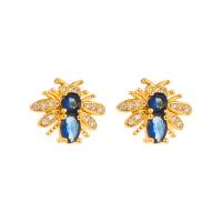 Cubic Zirconia Micro Pave Brass Earring Bee gold color plated micro pave cubic zirconia & for woman Sold By Pair