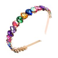 Hair Bands, Brass, gold color plated, for woman & with rhinestone, multi-colored, Sold By PC