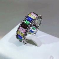 Vještački dijamant Ring Finger, Mesing, Geometrijski uzorak, platine boja pozlaćen, prilagodljiv & za žene & s Rhinestone, nikal, olovo i kadmij besplatno, Veličina:7, Prodano By PC