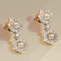 Cubic Zirconia Micro Pave Brass Earring, Round, gold color plated, micro pave cubic zirconia & for woman, nickel, lead & cadmium free, 9x22mm, Sold By Pair