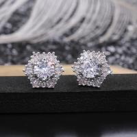 Cubic Zirconia Micro Pave Brass Earring Geometrical Pattern platinum plated micro pave cubic zirconia & for woman nickel lead & cadmium free 11.50mm Sold By Pair