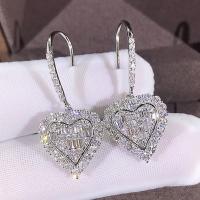 Cubic Zirconia Micro Pave Brass Earring, Heart, platinum plated, fashion jewelry & micro pave cubic zirconia & for woman, nickel, lead & cadmium free, 32mm, Sold By Pair