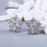 Cubic Zirconia Micro Pave Brass Earring Flower platinum plated micro pave cubic zirconia & for woman nickel lead & cadmium free 10.50mm Sold By Pair