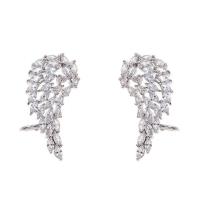 Cubic Zirconia Micro Pave Brass Earring Angel Wing platinum plated micro pave cubic zirconia & for woman & hollow nickel lead & cadmium free Sold By Pair