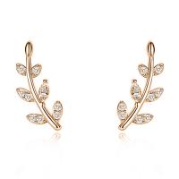 Cubic Zirconia Micro Pave Brass Earring, Leaf, plated, micro pave cubic zirconia & for woman, more colors for choice, nickel, lead & cadmium free, 6x14mm, Sold By Pair