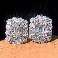 Cubic Zirconia Micro Pave Brass Earring Geometrical Pattern platinum plated micro pave cubic zirconia & for woman nickel lead & cadmium free Sold By Pair
