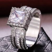 Cubic Zirconia Micro Pave Brass Ring Geometrical Pattern platinum plated & micro pave cubic zirconia & for woman nickel lead & cadmium free 6mm US Ring Sold By PC