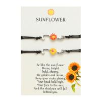 Fashion Create Wax Cord Bracelets Zinc Alloy with Wax Cord & Copper Coated Plastic Sunflower plated 2 pieces & for woman & enamel Length Approx 6.3-11.8 Inch Sold By Lot