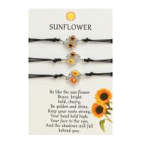 Fashion Create Wax Cord Bracelets, Tibetan Style, with Wax Cord & Copper Coated Plastic, Sunflower, plated, three pieces & for woman & enamel, more colors for choice, Length:Approx 6.3-11.8 Inch, 10Sets/Lot, Sold By Lot