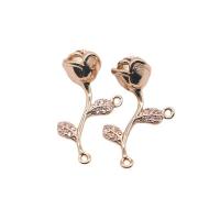 Cubic Zirconia Micro Pave Brass Pendant, Rose, KC gold color plated, micro pave cubic zirconia, 12.10x21.80mm, 10PCs/Lot, Sold By Lot