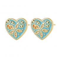 Cubic Zirconia Micro Pave Brass Earring Heart gold color plated micro pave cubic zirconia & for woman & enamel Sold By Pair