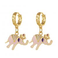 Cubic Zirconia Micro Pave Brass Earring Elephant gold color plated micro pave cubic zirconia & for woman & enamel Sold By Pair
