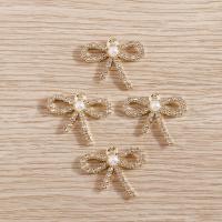 Zinc Alloy Rhinestone Pendants with Plastic Pearl Bowknot DIY & with rhinestone golden nickel lead & cadmium free Sold By Lot