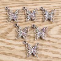Tibetan Style Rhinestone Pendants, Butterfly, DIY & with rhinestone & hollow, silver color, nickel, lead & cadmium free, 20x18mm, 10Bags/Lot, Sold By Lot