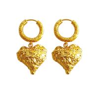 Boucles d'oreilles pendantes en laiton, coeur, Placage de couleur d'or, bijoux de mode & pour femme, protéger l'environnement, sans nickel, plomb et cadmium, 40x21mm, Vendu par paire