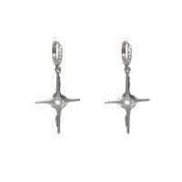 Tibetan Style Drop Earrings, Cross, silver color plated, fashion jewelry & for woman & with rhinestone, silver color, 51x25mm, Sold By Pair