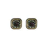 Tibetan Style Stud Earring, with Obsidian, Square, fashion jewelry & micro pave cubic zirconia & for woman, two different colored, 22x22mm, Sold By Pair