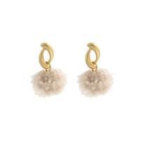 Fluffy Pom Pom Earrings, Tibetan Style, with Plush, gold color plated, fashion jewelry & for woman, golden, 35x22mm, Sold By Pair