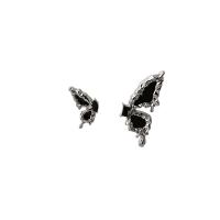 Boucles d'oreilles asymétriques, alliage de zinc, papillon, Placage de couleur argentée, bijoux de mode & pour femme & émail & avec strass, deux couleurs différentes, 30x20mm, Vendu par paire