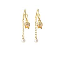 Zinc Alloy Drop Earrings with ABS Plastic Pearl gold color plated fashion jewelry & for woman & with rhinestone two different colored Sold By Pair