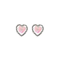 Zinc Alloy Stud Earring with Resin Heart silver color plated fashion jewelry & for woman multi-colored Sold By Pair