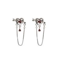Zinc Alloy Drop Earrings with Crystal Heart silver color plated fashion jewelry & for woman two different colored Sold By Pair