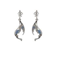 Tibetan Style Drop Earrings, silver color plated, fashion jewelry & for woman & enamel, two different colored, 49x16mm, Sold By Pair