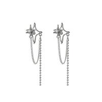 Tibetan Style Drop Earrings, silver color plated, fashion jewelry & for woman & with rhinestone, silver color, 70x18mm, Sold By Pair