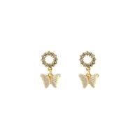 Zinc Alloy Drop Earrings Butterfly gold color plated fashion jewelry & micro pave cubic zirconia & for woman golden Sold By Pair