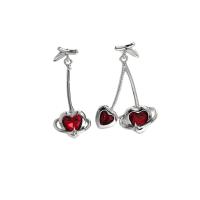 Asymmetric Earrings Zinc Alloy Heart silver color plated fashion jewelry & for woman & with rhinestone two different colored Sold By Pair