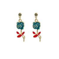 Tibetan Style Drop Earrings, Rose, gold color plated, fashion jewelry & for woman & enamel, more colors for choice, 45x15mm, Sold By Pair