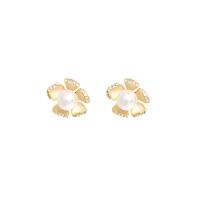 Zinc Alloy Stud Earring with ABS Plastic Pearl gold color plated 2 pieces & fashion jewelry & micro pave rhinestone & for woman golden Sold By Pair