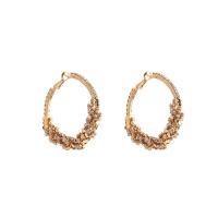 Latão Argola, cobre, cromado de cor dourada, joias de moda & para mulher & com strass, dourado, 46x44mm, vendido por par