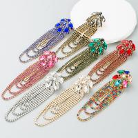 Fashion Fringe Boucles d'oreilles, alliage de zinc, Placage de couleur d'or, bijoux de mode & pour femme & avec les strass de verre, plus de couleurs à choisir, 130x38mm, Vendu par paire
