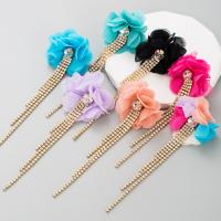 Fashion Fringe Earrings Cloth with Zinc Alloy gold color plated fashion jewelry & for woman & with rhinestone Sold By Pair